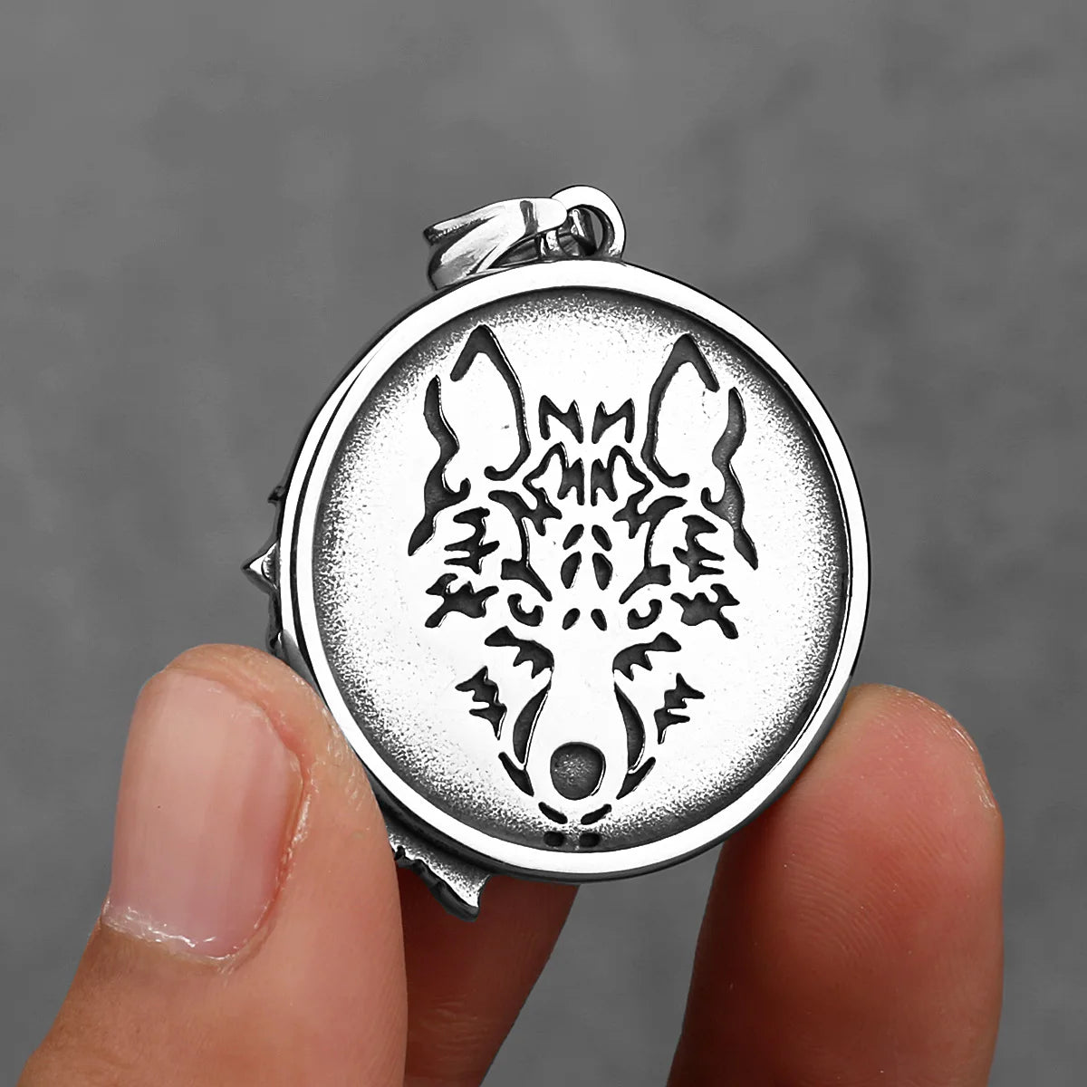 Wolf Viking Steel Pendant 316L Head Relief