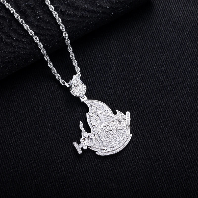 Iced Out Flame Pendant — 14K Gold