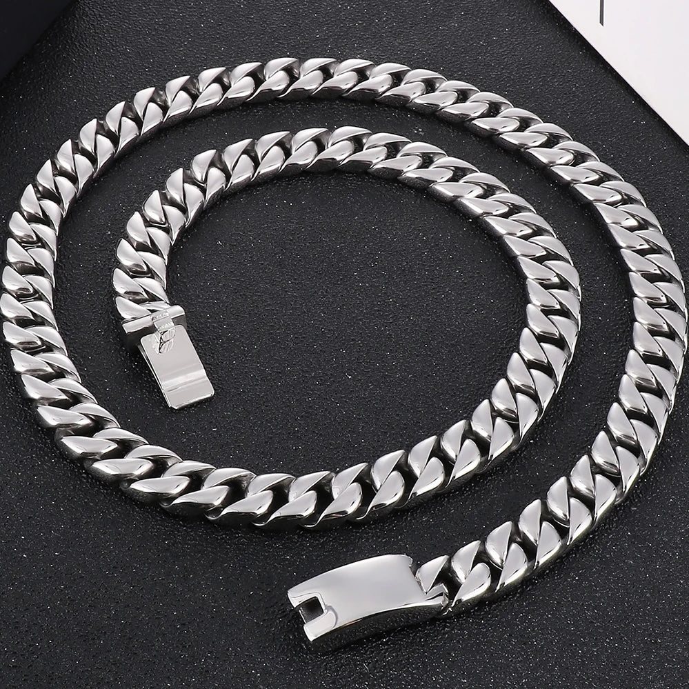 High Polished Stainless Steel Jewelry Accessories 12MM Wide Men Cuban Chains Necklaces Choker Neck Necklace For Man