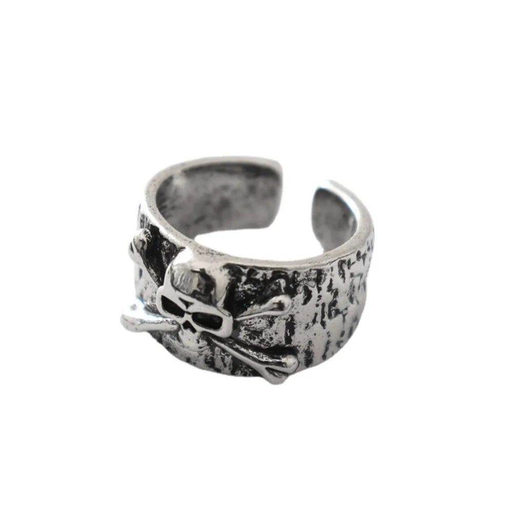Skull and Crossbones Wide Band Ring for Men and Women — Gothic