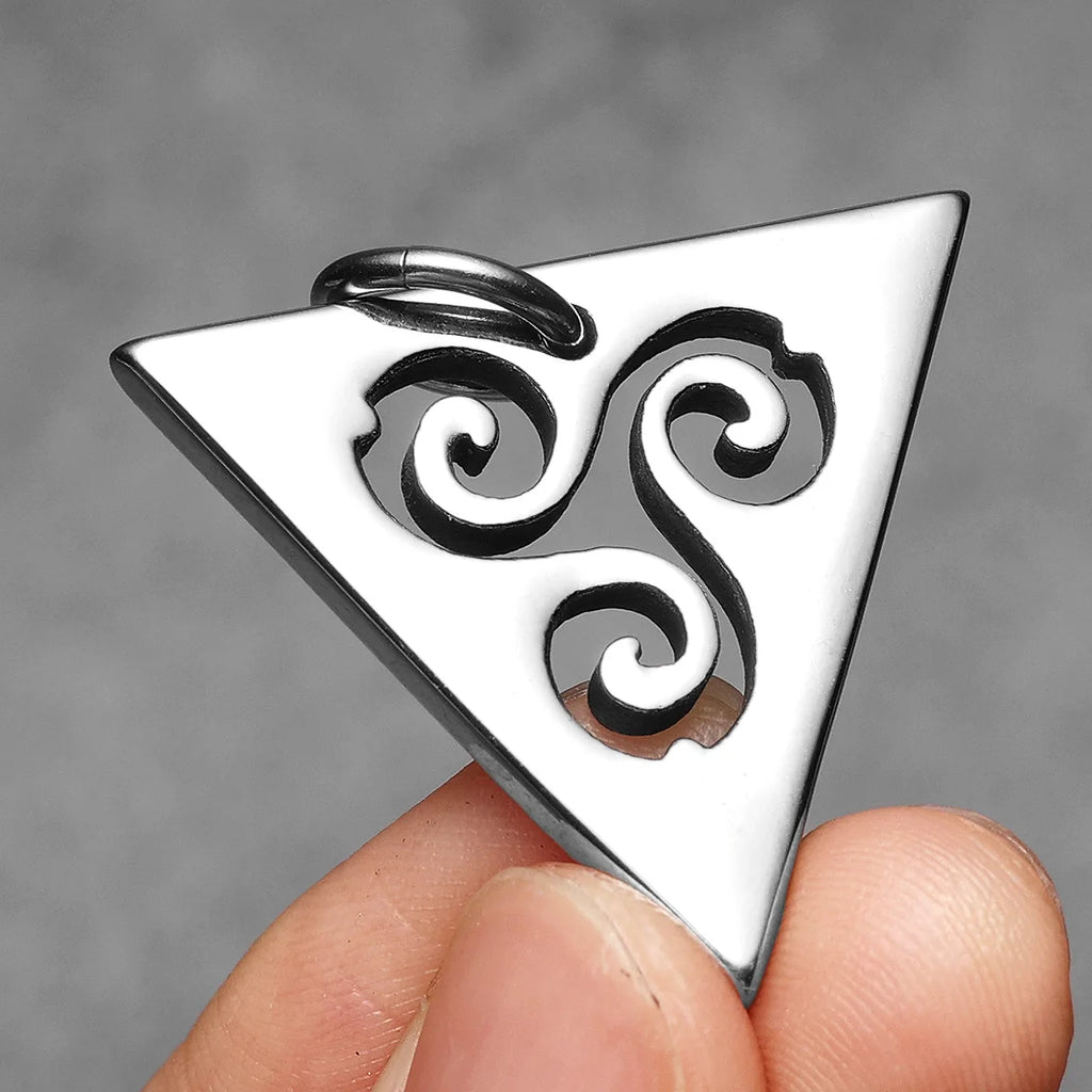 Celtic Knot Triangle Pendant Necklace — Stainless Steel Box Chain