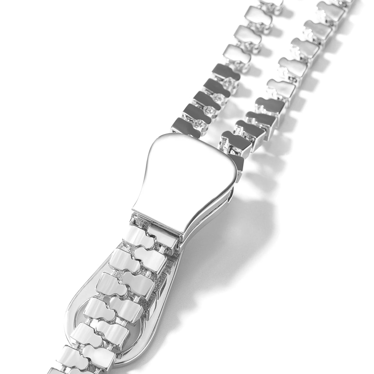 Iced Out Zipper Necklace — Two-Tone CZ Pave, 28 Inch
