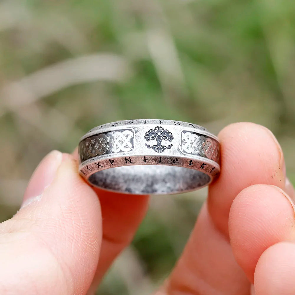 2023 new Special Design Stainless Steel Viking Ring Runes Tree of Life Ring For Men Vintage Celtic Knot Rune Vintage Jewelry