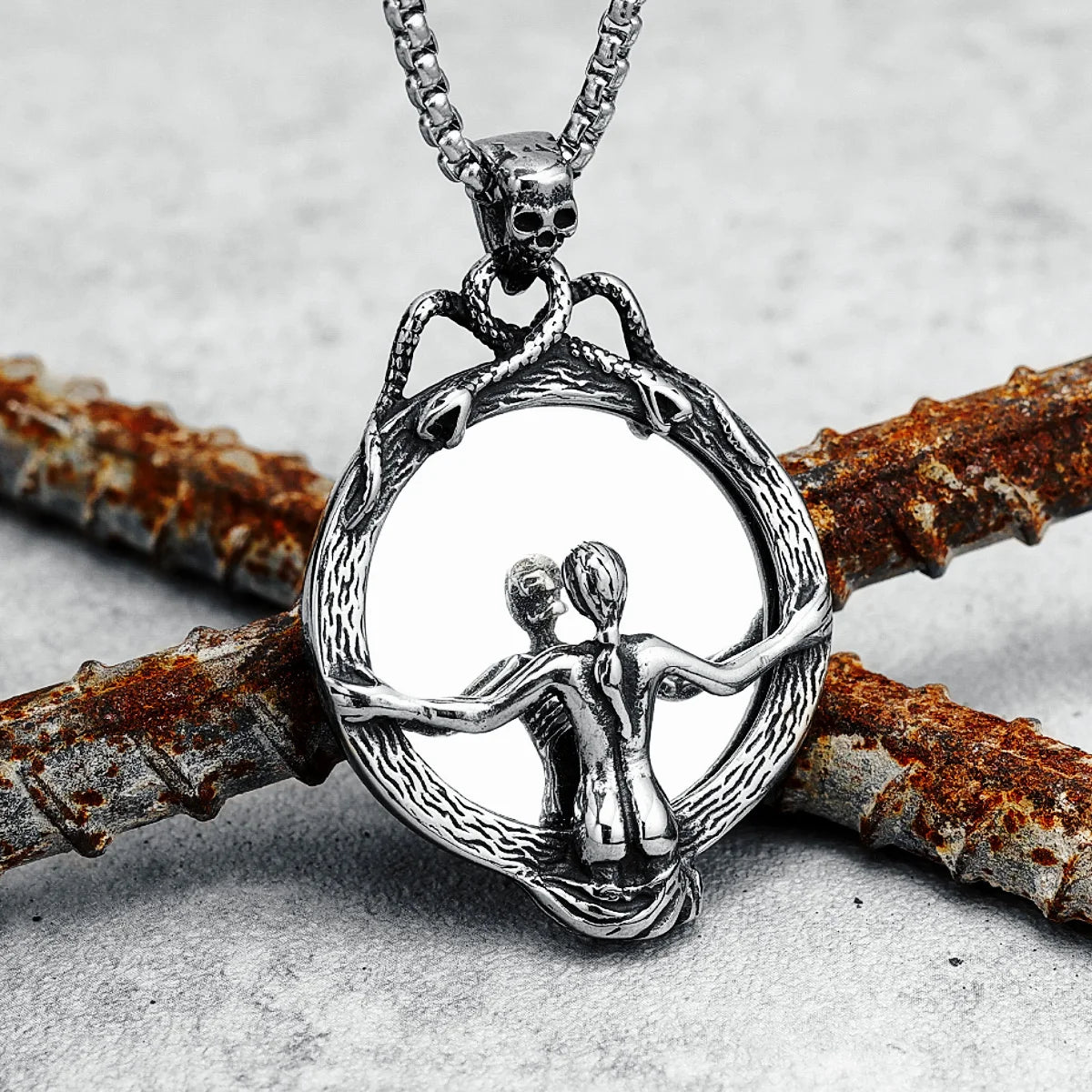 Magic Mirror Necklace Stainless Steel Men Skull Pendant Chain Vintage Punk Rock Hip Hop Rap for Friend Jewelry Gift