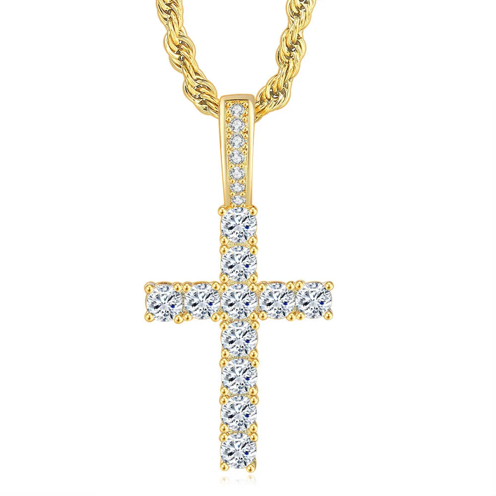 Iced Out CZ Cross Choker Pendant — SS