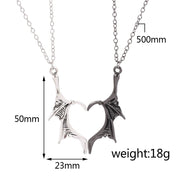 Gothic Split Wing Heart Pendant Necklace — Bat
