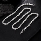 Silver-Tone Rope Chain Necklace Bracelet Set, 4mm