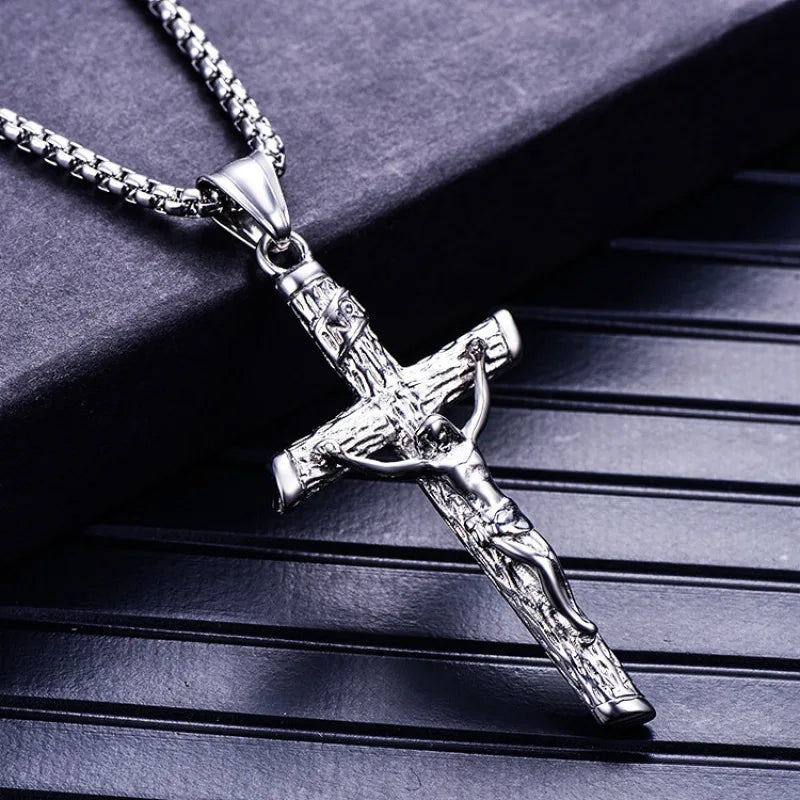 Stainless Steel Titanium Cross Jesus Christ Human Pendant Hip Hop Collar Chain Necklace for Women Men Gift Fashion Jewel