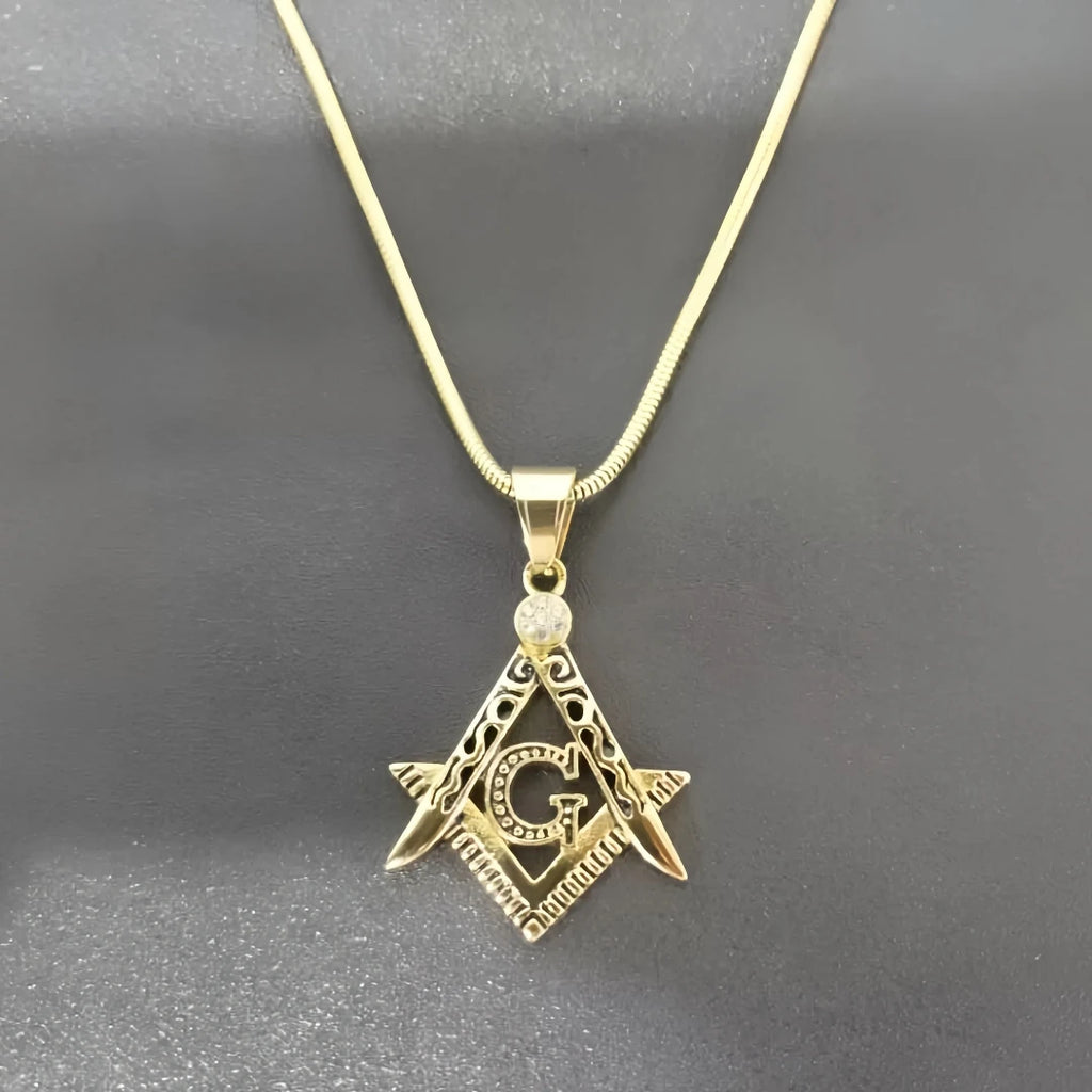 Masonic Necklace for Men Gold Silver Plated Mason Energy Freemason Pendant Stainless Steel Amulet Religious Gothic Punk