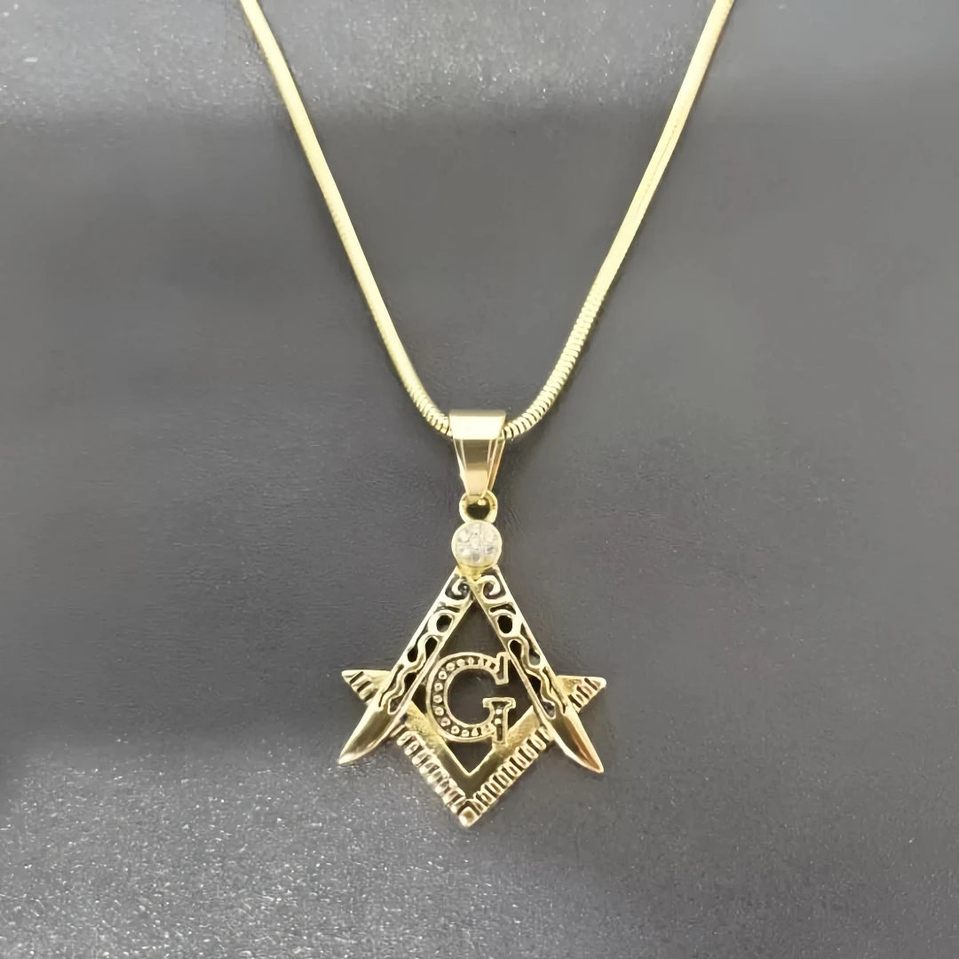 Masonic Necklace for Men Gold Silver Plated Mason Energy Freemason Pendant Stainless Steel Amulet Religious Gothic Punk