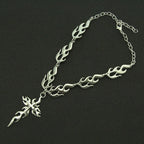 Fashion Hip-hop Sliver Color Flame Cross Crow Skull Pendant Necklace for Women Men Couple Gothic Halloween Party Jewelry Gifts