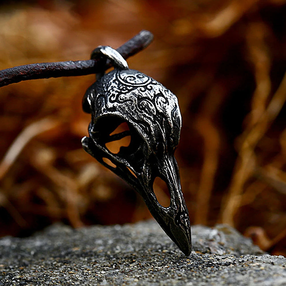 Punk Unique Viking Crow Skull Pendant For Men Vintage Stainless Steel Nordic Animal Necklace Biker Amulet Jewelry