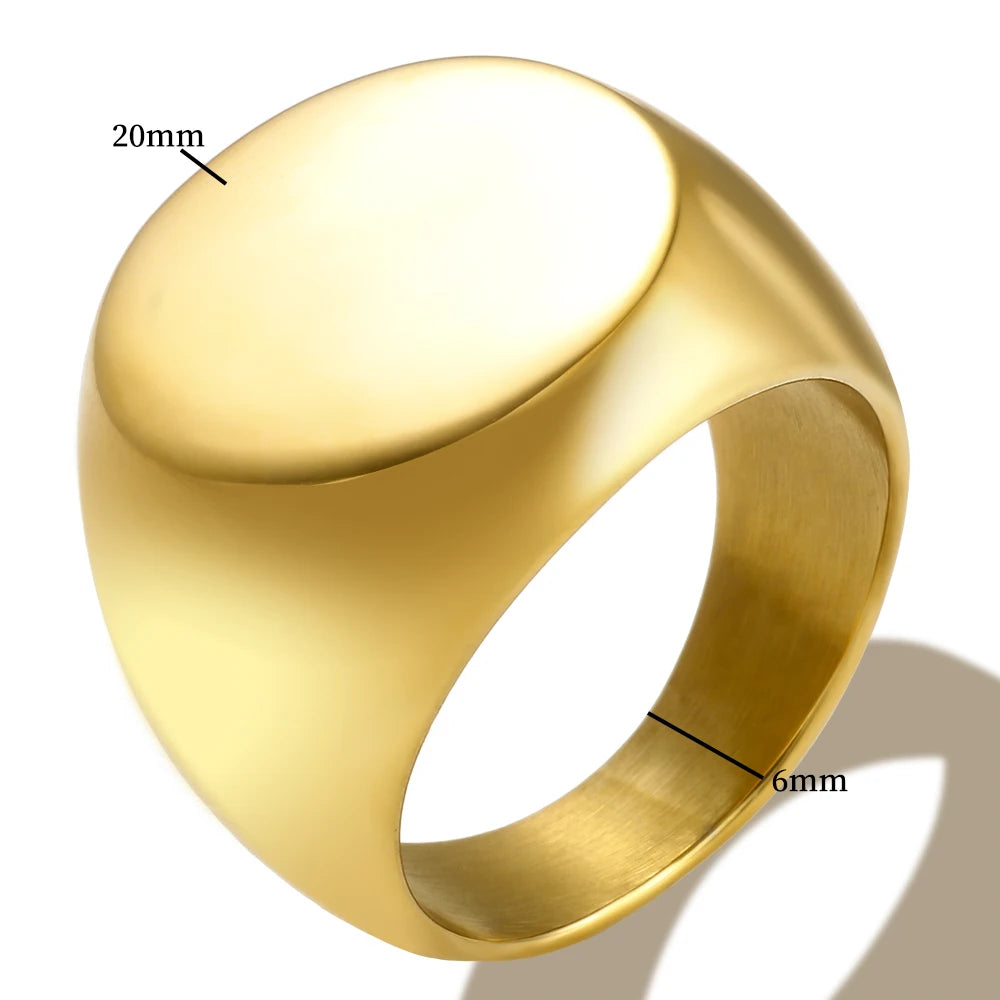 Stainless Steel High Polished Gold Plated Round Smooth Blank Signet Ring for Men Women Fast and Furious Ring Jewelry