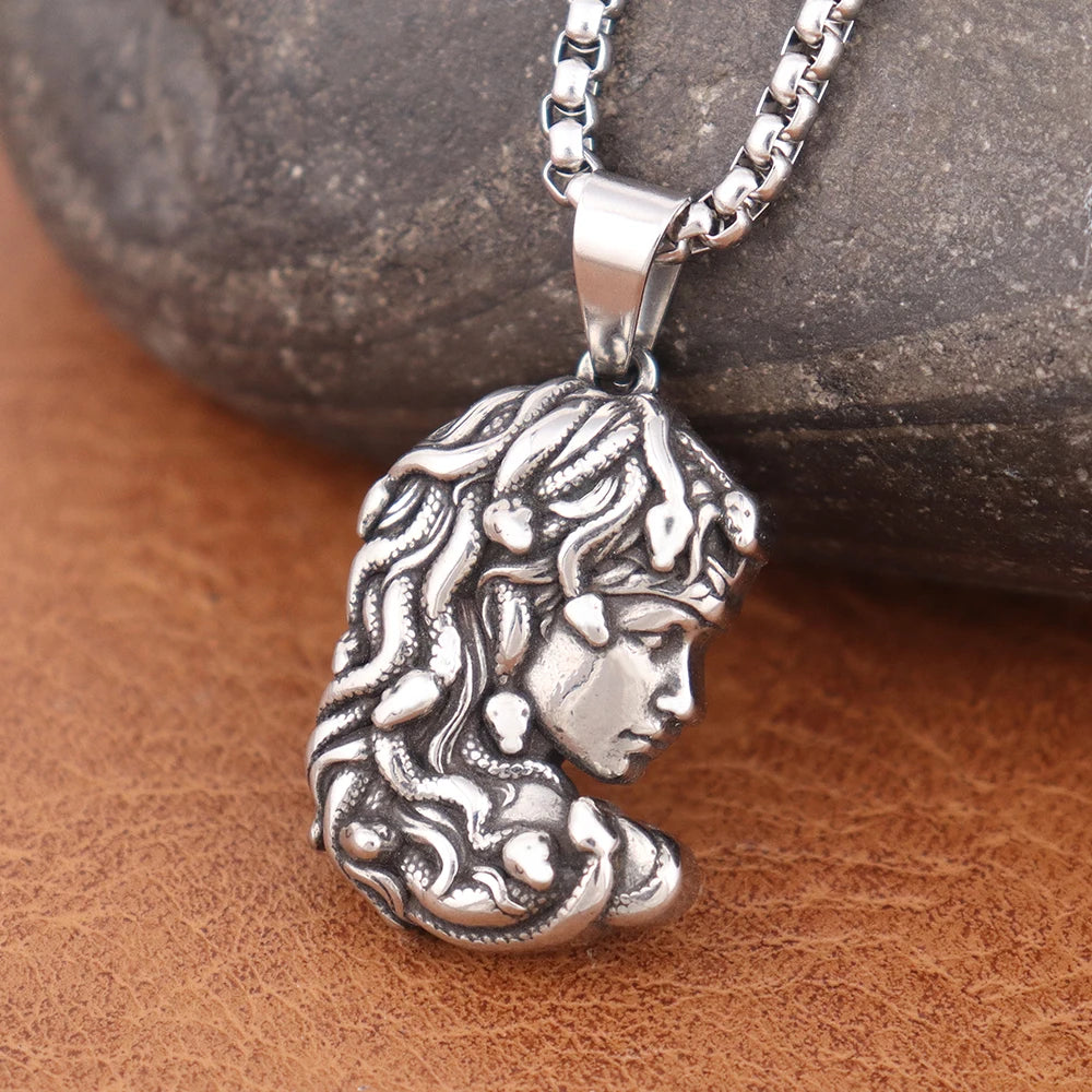 Small Medusa Gorgon Pendant — Stainless Steel