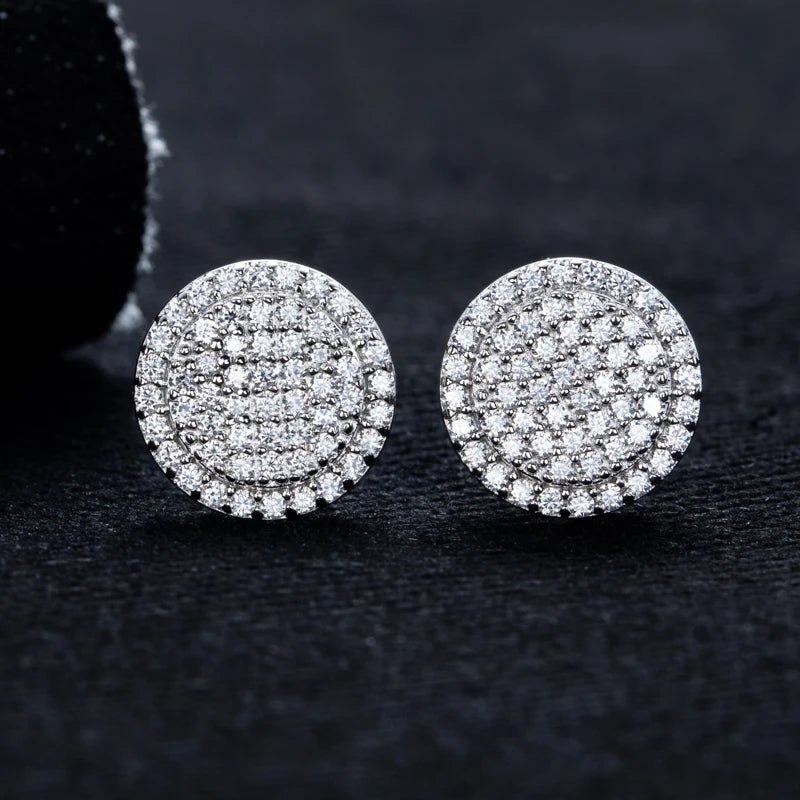 Iced Out Round Stud Earrings — 925 Silver