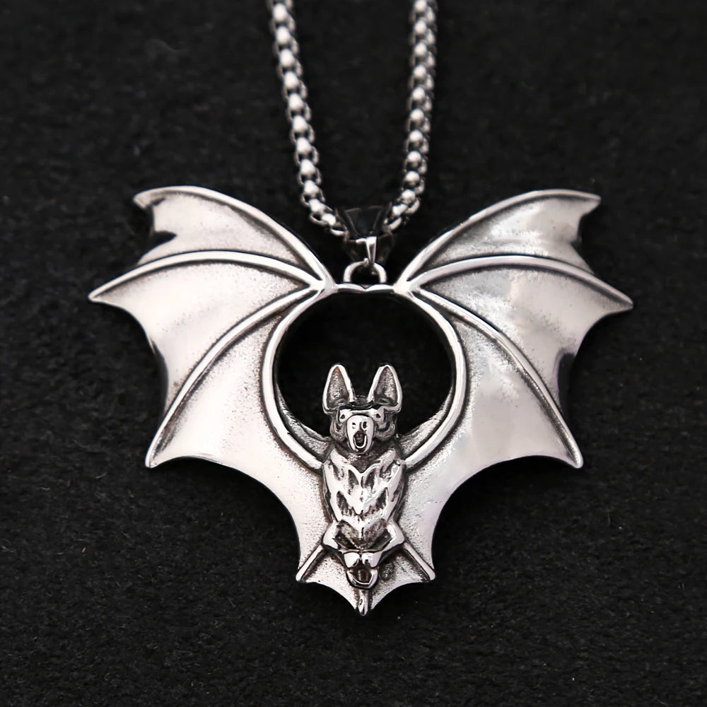 Bat Pendant Necklace — Stainless Steel