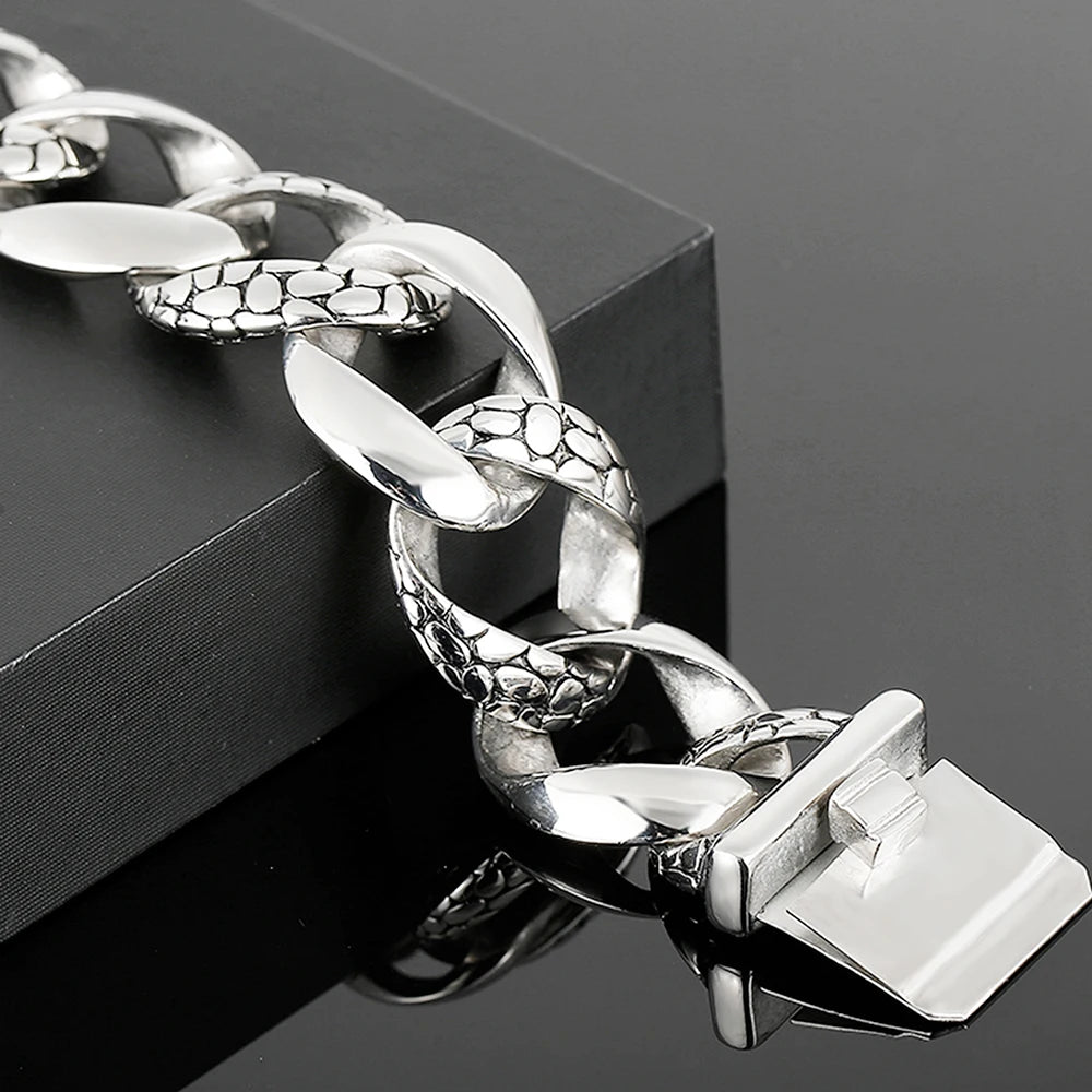 Punk 23MM Width Snake Pattern Cuban Chain Bracelet Man Polished Stainless Steel Men's Bracelets Jewelry Gifts