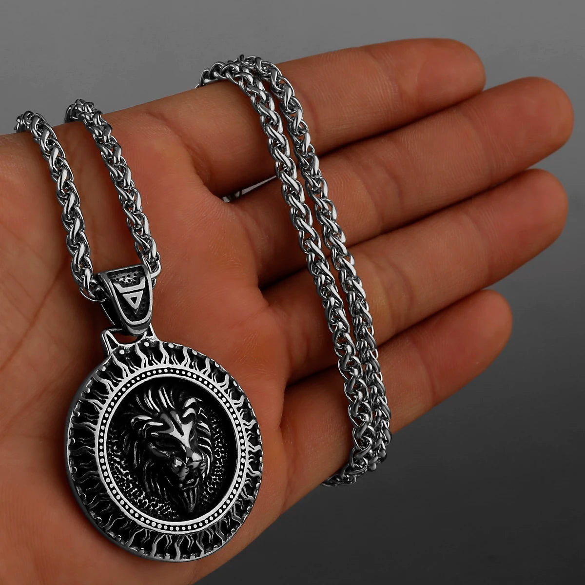 Slavic Sun Lion Amulet Pendant — Stainless Steel