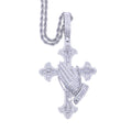 Iced Out Praying Hands Cross Necklace — Silver