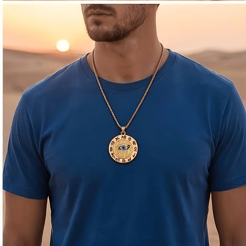 Ancient Egyptian Eye of Horus & Evil Eye Stainless Steel Necklace, 3 Colors Optional | Retro Mystic Symbol Pendant
