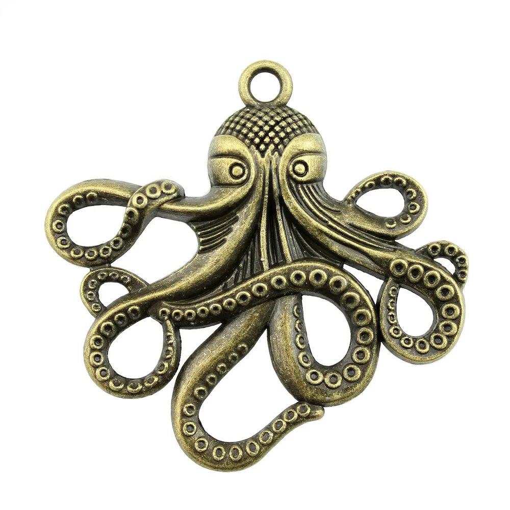 Large Octopus Pendant Charm — Silver-Tone, 59mm