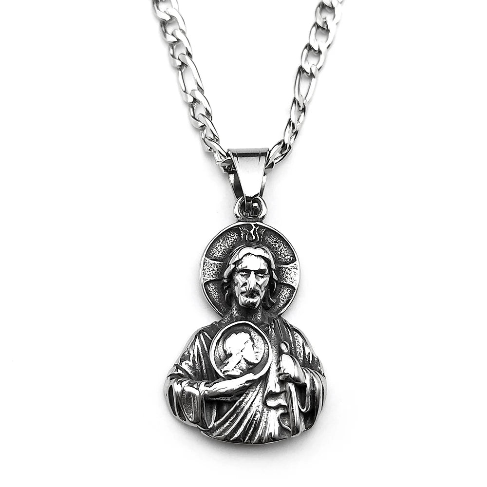 Sacred Heart Jesus Amulet Pendant Necklace — Stainless Steel