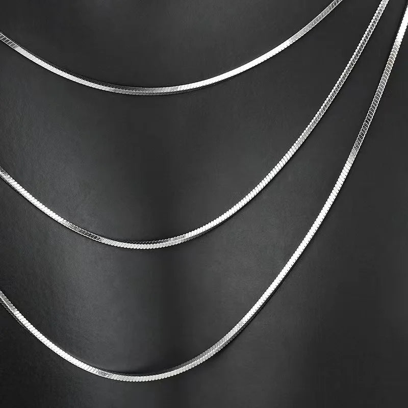 1.2mm Square Snake Chain Men Necklace Silver Color Stainless Steel Clavicle Chain Necklace For Women Hip Hop Jewelry Accessories