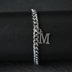 A-Z Initial Letter Cuban Chain Bracelet — Stainless Steel