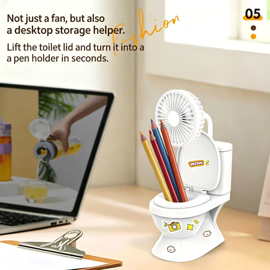 Creative Toilet Tabletop Fan HighStrong Wind Rechargeable Desktop Fan With Pen Holder Desk Fan for Kids Adults Home