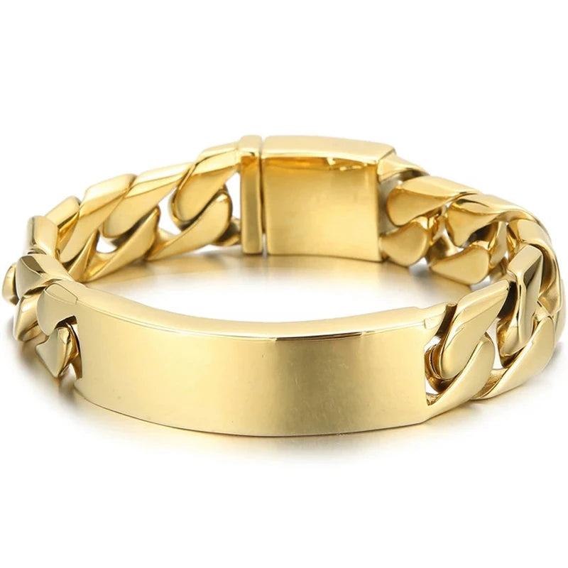 Name Bar ID Bracelet for Men Stainless Steel Cuban Curb Link Chain Customized Logo Engraved Men's Wrist Bracelets