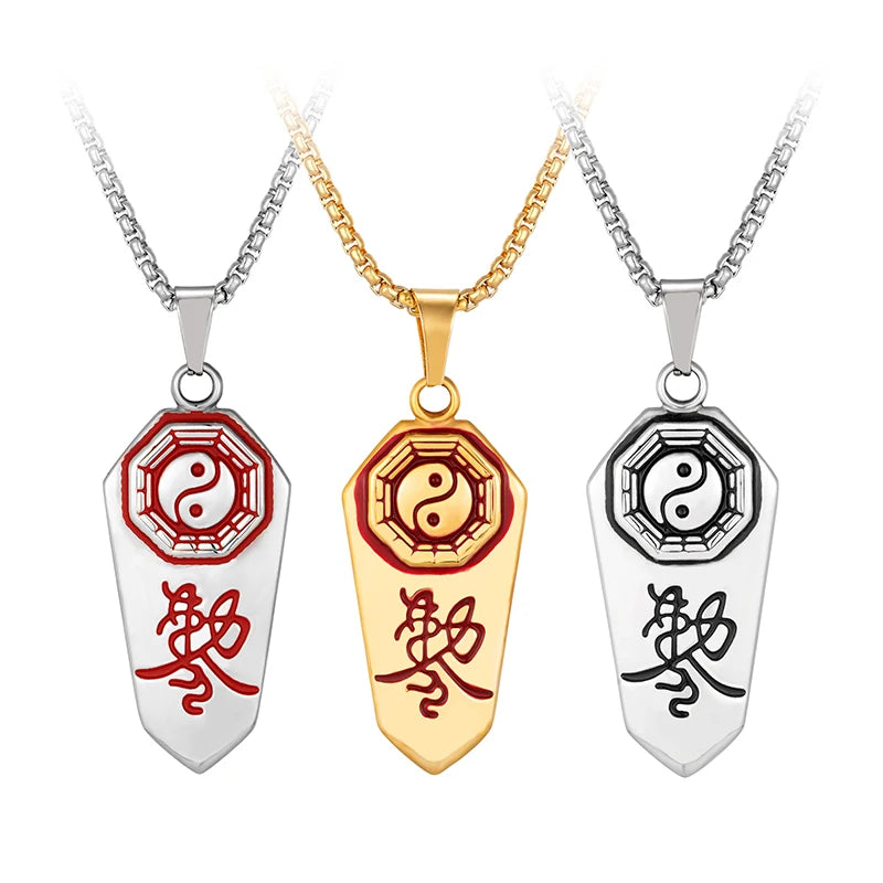 Yin Yang Runes Amulet Pendant Necklace — Two-Tone Sweater Chain