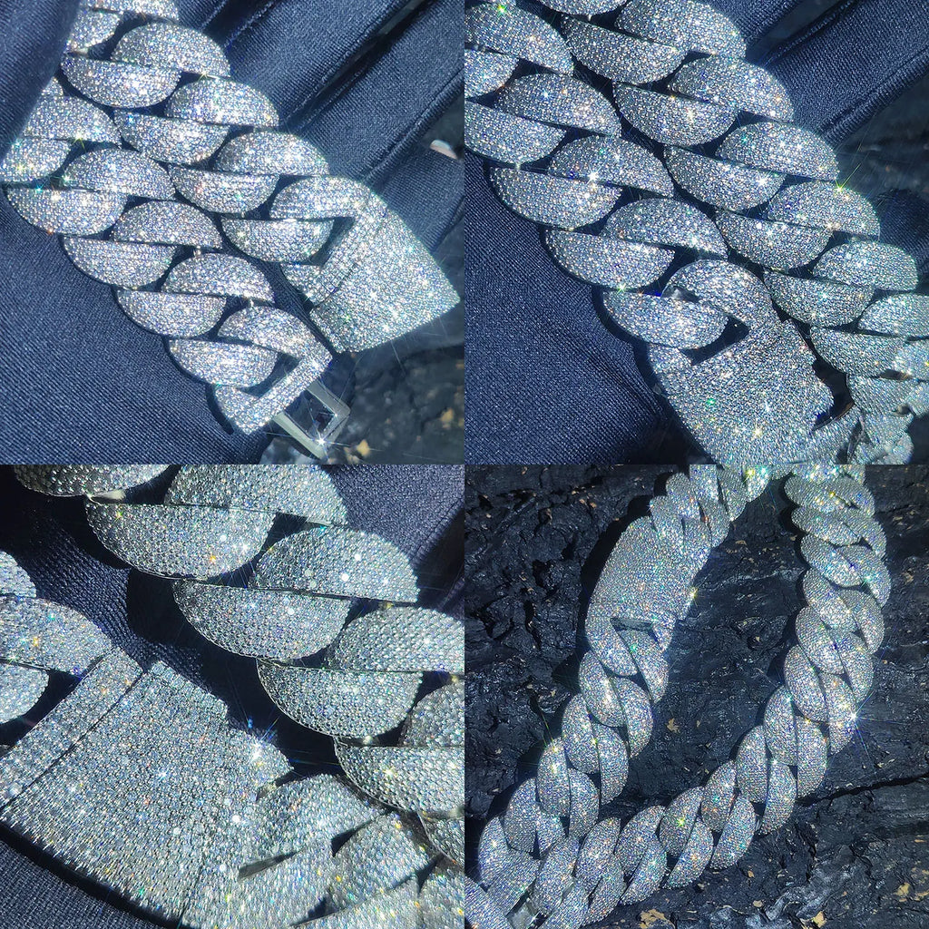 Luxury Jewelry 24mm Chain Men Iced Out Bling CZ Silver/ Rapper Hip Hop Thick Cuban Link Necklace Gift for Him