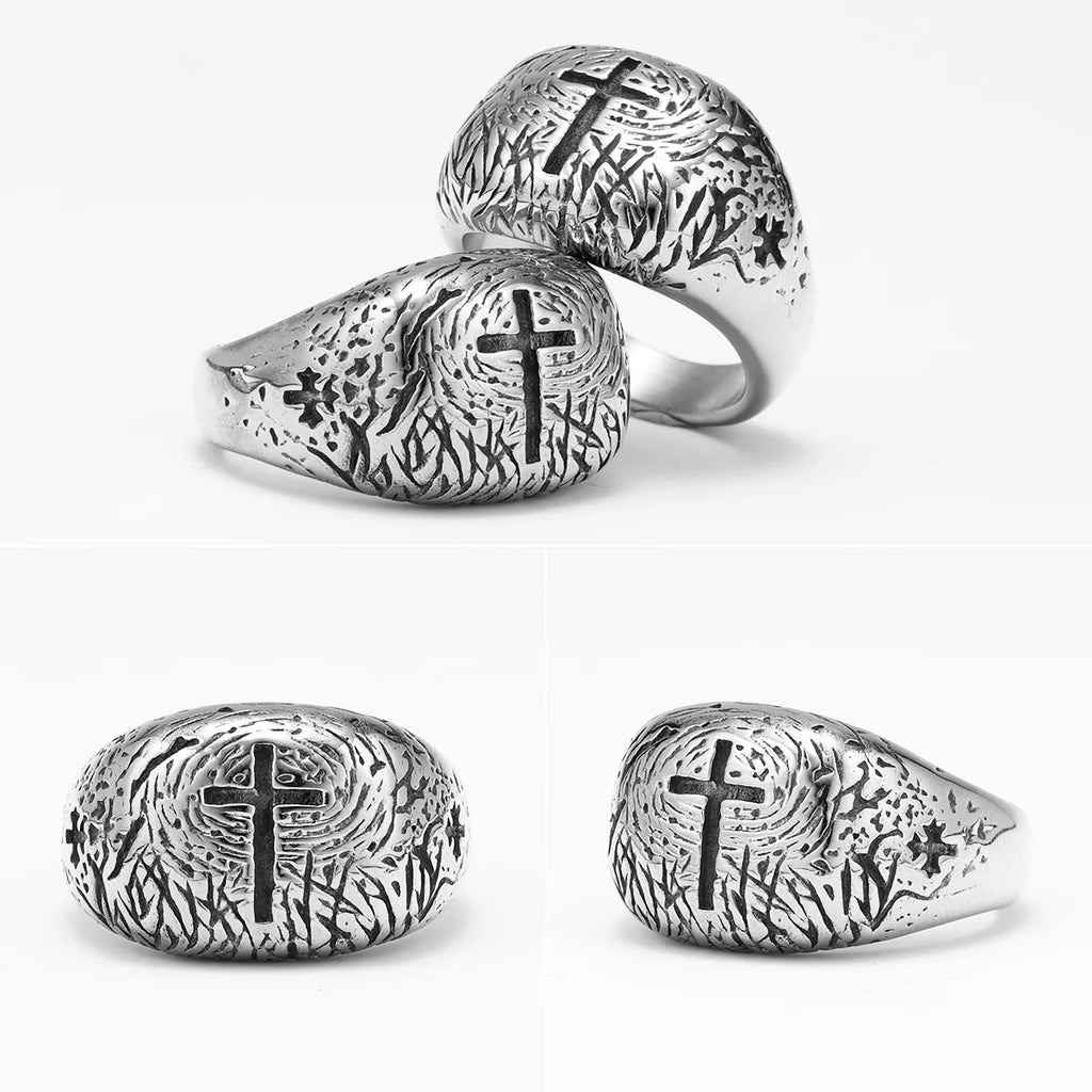 Vintage Cross Ring — Stainless Steel