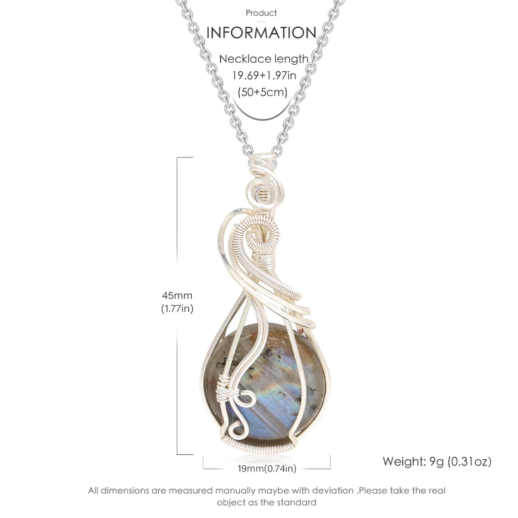 Labradorite Rainbow Moonstone Gemstone Pendant Copper Wire Wrapped Labradorite Jewelry Labradorite Necklace With Chain