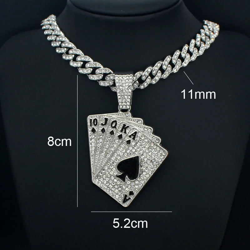 Iced Out Poker Card Cuban Pendant — Gold