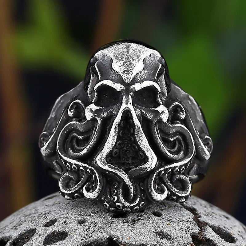 2022 New Christmas Charm Halloween Octopus Skull Punk Stainless Steel Seaman Rings Men Anel Puck Jewelry Halloween Gift