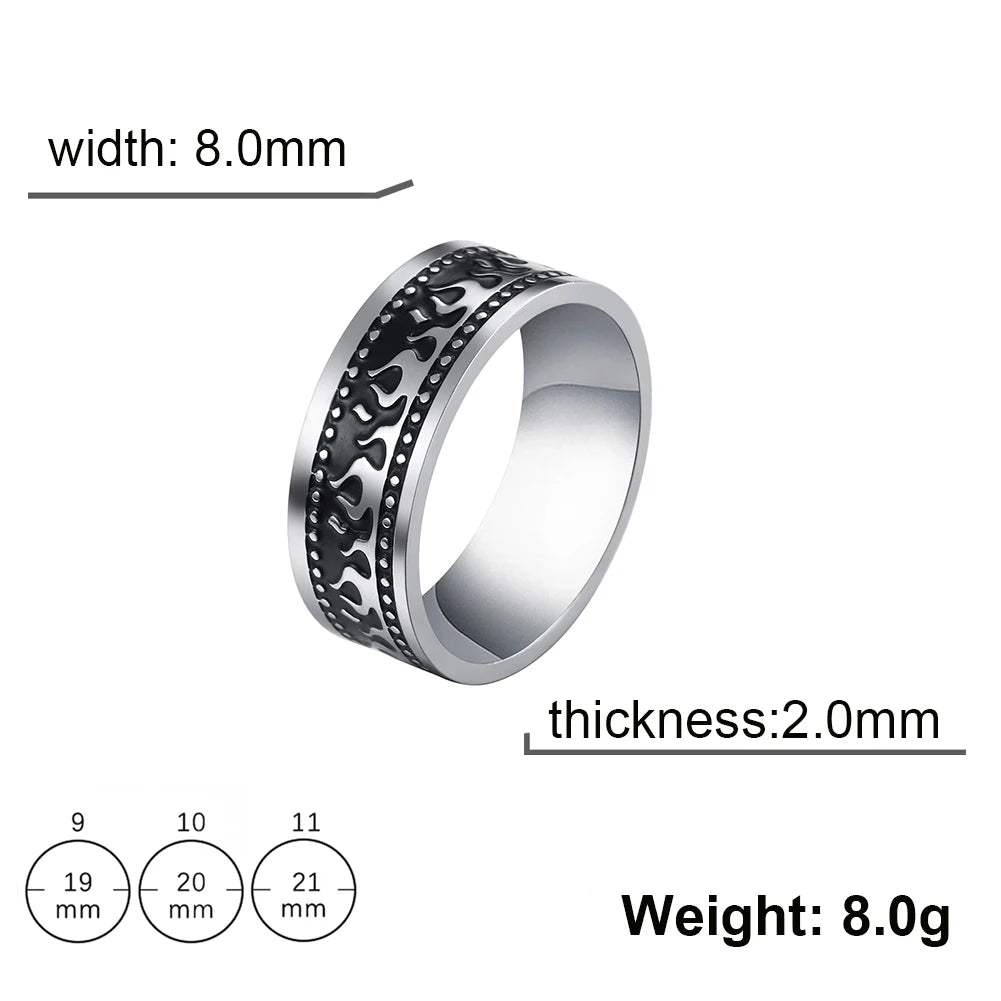 My Shape Vintage Fire Flame Totem Vine Cross Rings for Men Black Paint Punk Stainless Steel Finger Rings Male Jewelry