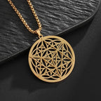 Stainless Steel Solomon Flower of Life Chakra Spirituality Necklace Archangel Sacred Geometry Metatron Pendant Jewelry Men Women