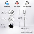 Vnox Stainless Steel Black Onyx Sword Huggie Hoop Earrings Punk Rock Dangle Earring for Men Women Couples Trendy Gothic