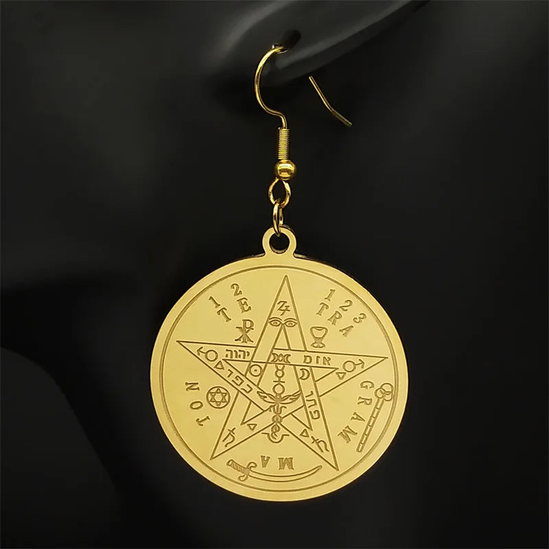 Gothic Star Gold Earrings Witchcraft Pentagram