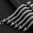 Gothic Double Wolf Heads On Hand Bands Bracelet For Men Stainless Steel Viking Jewelry Men's Bracelets With Spring Ring