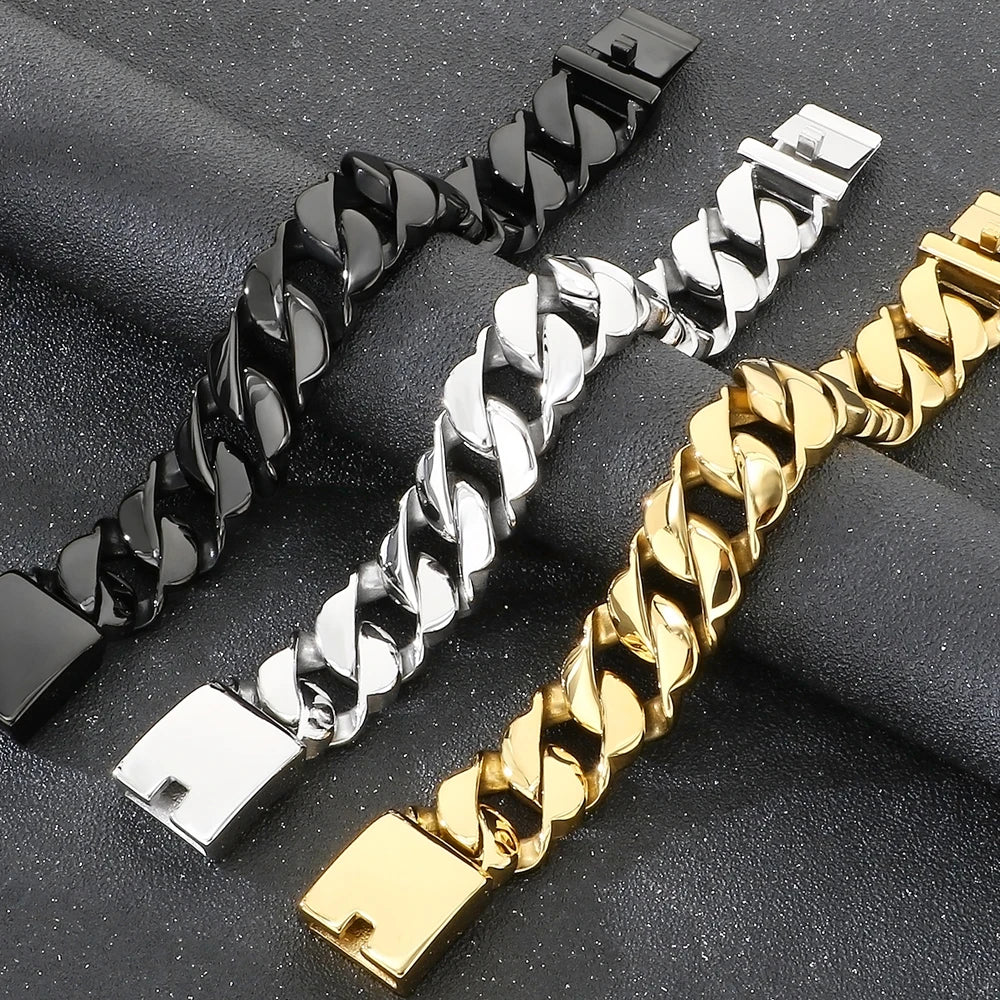 Massive Men's Stainless Steel Cuban Chain Bracelet for Man Classic 21MM Width Vacuum Plated Chunky Link Bracelets Never