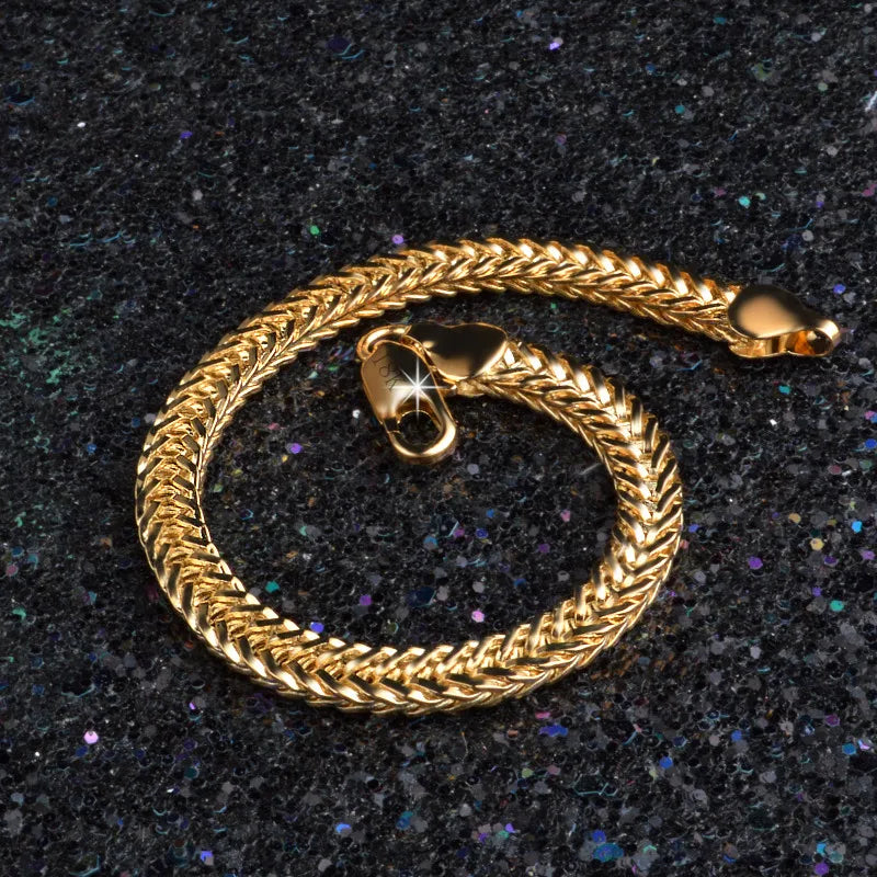 Classic Shiny Gold-Tone Snake Chain Bracelet — Daily Party Travel