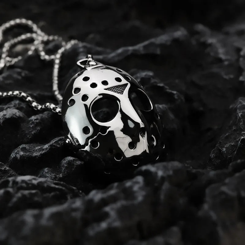 Black Mask Pendant Necklace — Stainless Steel