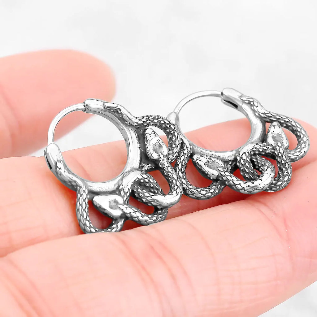 Nordic Viking Snake Tail Stud Earrings Amulet — Stainless Steel