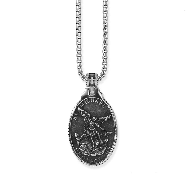 Men's 316L Stainless Steel Patron Saint Of Time Travelers Archangel Michael Gold Pendant Necklace jewelry