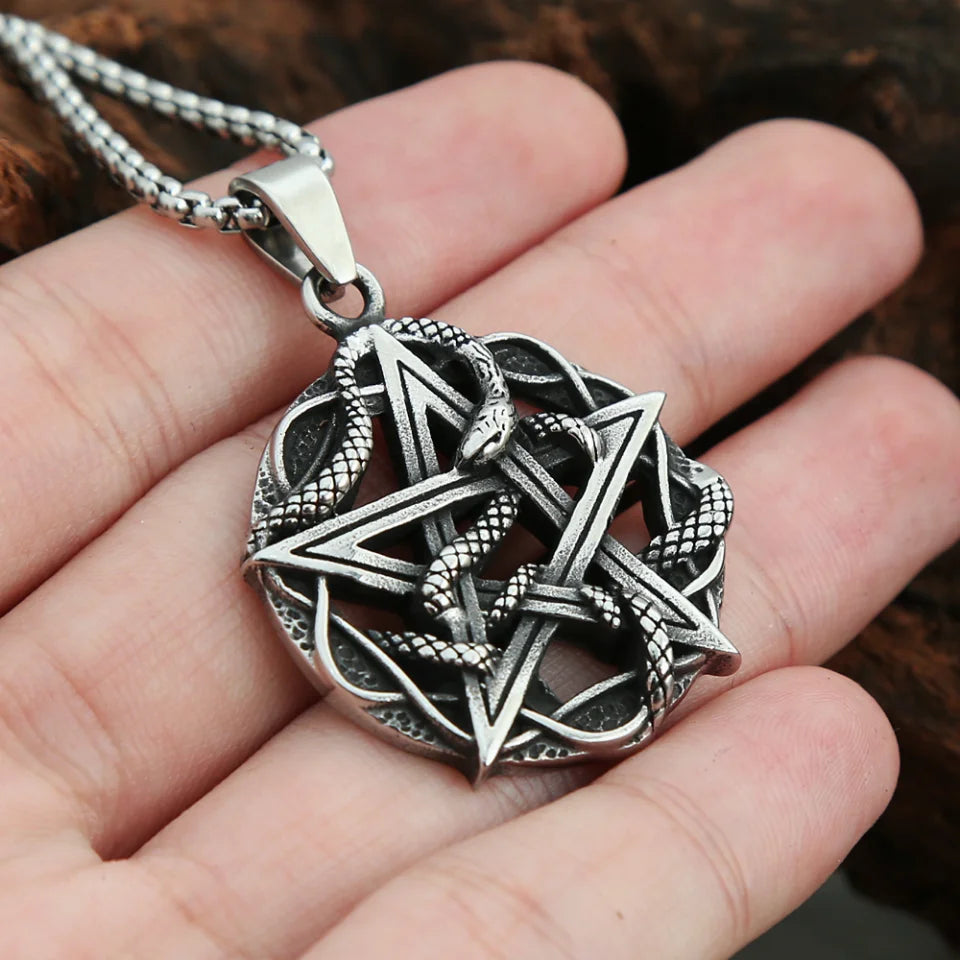 Pentagram Snake Pendant — Stainless Steel