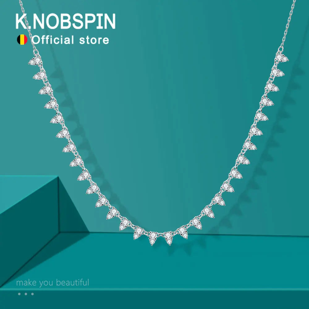KNOBSPIN 2mm/3mm D Color Moissanite Tennis Necklace s925 Sterling Silver 18inch Chain, Wedding Necklaces for Women Fine