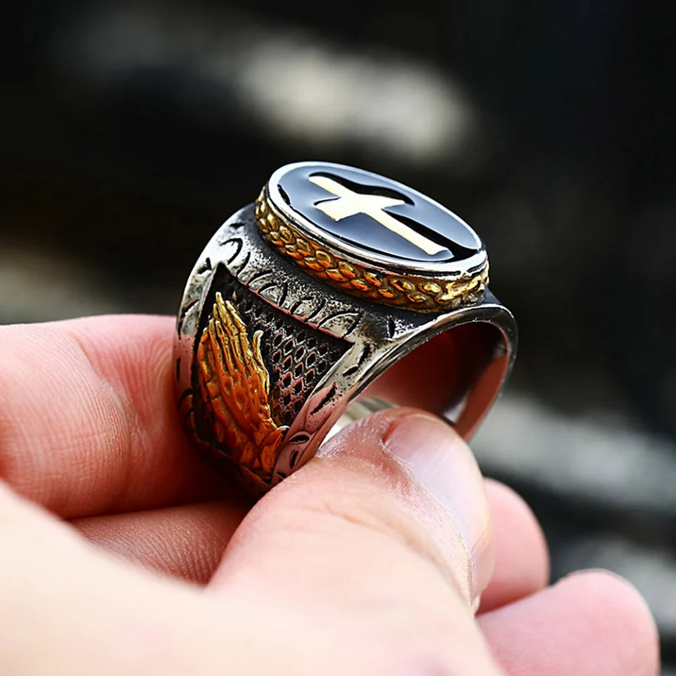 Vintage Stainless Steel Sliver/Gold Color Cross Rings Punk Fashion Christian Signet Ring For Men Amulet Jewelry Gifts