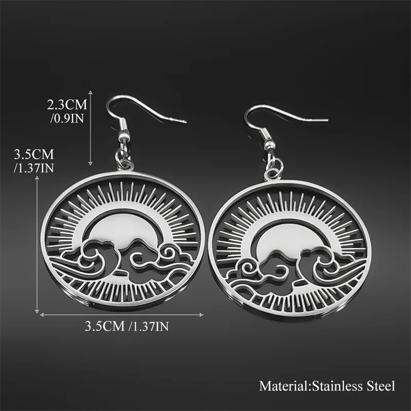 Sun Gold Earrings Ocean Wave Rise Hoop Hollow
